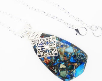 Blue Pendant, Blue Necklace, Gemstone Pendant, Blue Gemstone Pendant, Gemstone Necklace, Sea Jasper Pendant, Gemstone Jewelry, Blue Jewelry