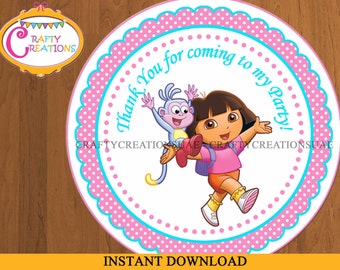 INSTANT DOWNLOAD - Dora Favor Tags - Sticker - Dora The Explorer - Party Tags- Thank You Tags - Gift Tags - Birthday - Printable - CRAFTYUAE