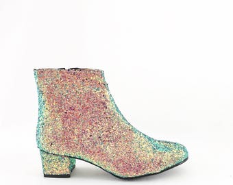 Iridescent Glitter Heeled Ankle Boots (Handmade to Order)