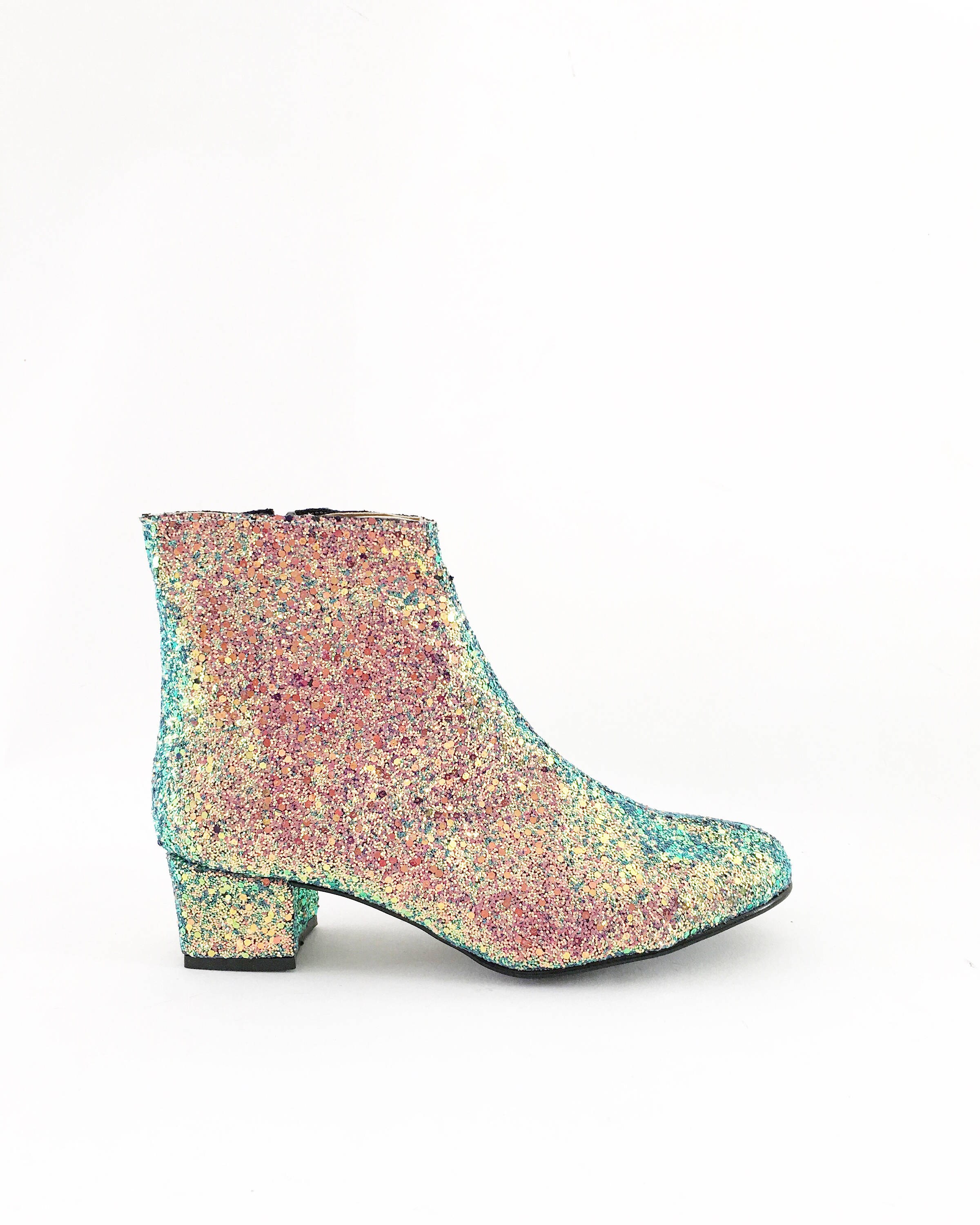 Iridescent Glitter Heeled Ankle Boots Handmade to Order