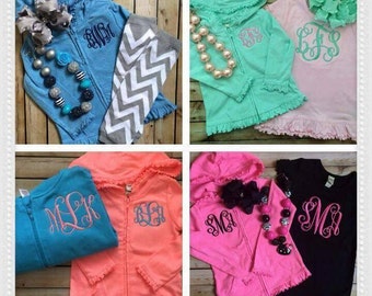 Monogrammed Hoodie, Monogram Sweatshirt, Girls Jacket. Monogrammed Jacket, Girls Hoodie, Initial Hoodie, Ruffle Hoodie