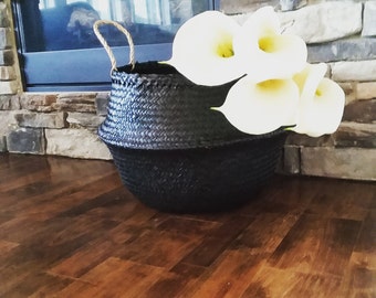 Large Seagrass Basket, Black Panier Boule Storage Tote
