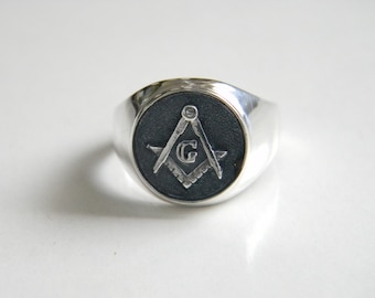 Freemason Ring, Handmade 925 Silver Masonic Ring, Freemasonry Ring