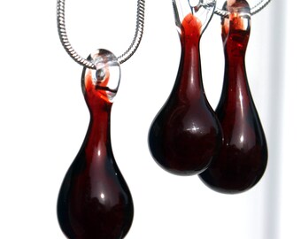 Blood Drop Necklace, Boro Glass Pendant, Anti Valentine Glass Jewelry Necklace, Vampire Lampwork Hand Blown