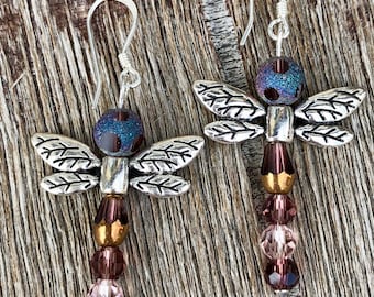 Sterling Silver Dragonfly Beaded Earrings