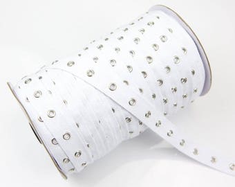 1 yard and 16 inches White Grommet Tape with Nickel Eyelet Cotton Twill Tape on Trim