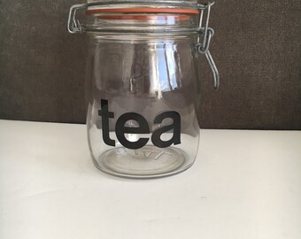 Vintage Hermetic Typography Glass Tea Canister 3/4L
