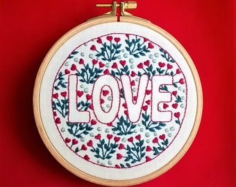 Embroidery kit - Embroidery pattern - embroidery hoop art - Love - valentine's design - embroidery kit beginner
