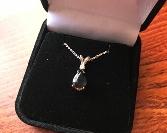 Sapphire and Diamond in 14K White Gold Pendant - Pear Shaped Sapphire - September Birthstone - Midnight Blue Sapphire