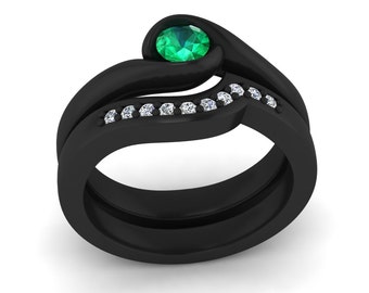 14k Black Gold Gorgeous and Classic Substantially New Fashion Bridal Set with Diamonds and Emerald Item # PR-010