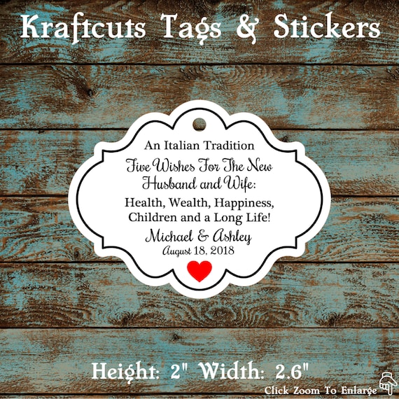 Favor Tags, Jordan Almond Favor Tags, Sugared Almond Favor Tags, Italian Wedding Favor Tags Framed with Red Heart #677 - Qty: 30 Tags