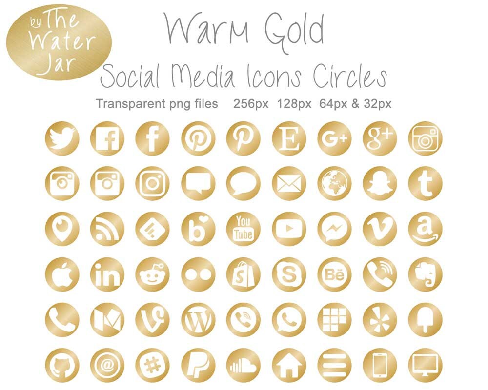 Gold Social Media Icons in Warm Gold Metallic Finish.