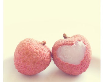 heart print, lychee photograph, kitchen decor, food photography, cafe wall art, peach, cream, baby nursery wall decor, love