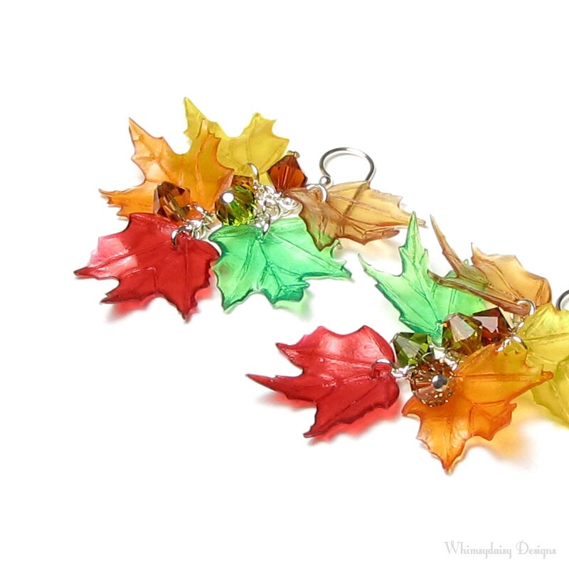 Fall Leaf Earrings Colorful Autumn Maple Leaves Sterling