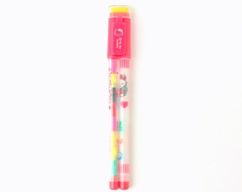 Vintage 1994 Sanrio Hello Kitty Non-Sharpening 2-in-1 Pencil Combo - 1 Pencil, 1 Multi-Color Pencil & 1 Eraser - Made in Taiwan