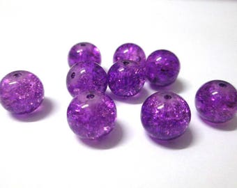 10 purple Crackle Glass 10mm (S-10) beads