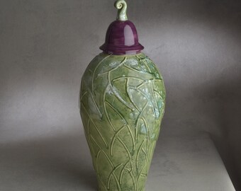 Lidded Jar Ready To Ship Purple and Green Lidded Jar by Symmetrical Pottery