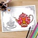 Adult coloring page download, Tea time coloring, downloadable coffee cup coloring, print at home tea illustration, but first coffee
