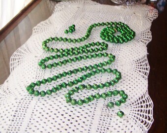 Glass Garland, Mercury Bead Christmas Tree Garland, GREEN, Mini Christmas Ball Ornaments - R68