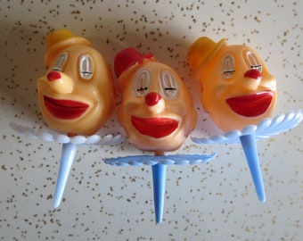 Vintage Plastic Clown Head Cake Cupcake Picks