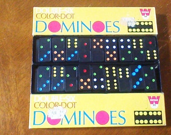 Vintage Whitman Double Six Color Dot Dominoes Game 100% Complete with 28 Dominoes Board Game