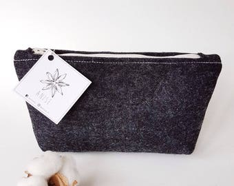 large felt pencil case, large felt pencil pouch, large zipper pouch, make-up brush bag, makeup brush bag, handmade girlfriend gift ideas