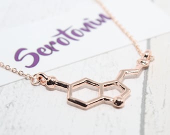 Rose Gold Serotonin Necklace, Serotonin Molecule Necklace, Rose Gold Jewelry, Serotonin, Chemistry Necklace, Molecular Structure Necklace
