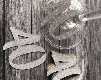 40th Glass Charms or tags x 12 Silver or Gold - forty Birthday party, Decorations
