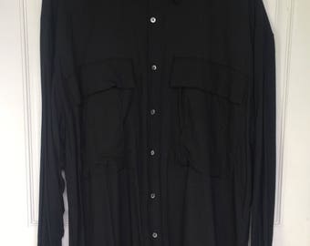 Men's vintage 90's black long sleeve button down dress shirt with chest pockets size xl