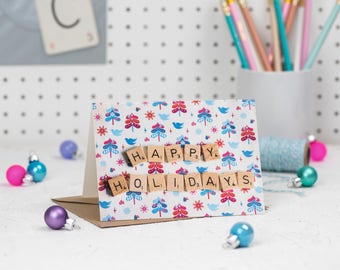 Happy Holidays Scrabble Christmas Card, Scrabble Inspired Greetings Card, Holiday Cards