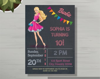 Personalized Barbie Birthday Party Invitations, Birthday Invitation, Barbie Birthday Party, Any Age, Barbie Invite, Barbie Invitation