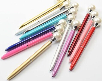 Pearl Pen, Large Pearl Pen, Office Supply Metallic Pens with Oversize Pearl, Bling Pens, Fun Kawaii School Pens in Black Ink, Colorful