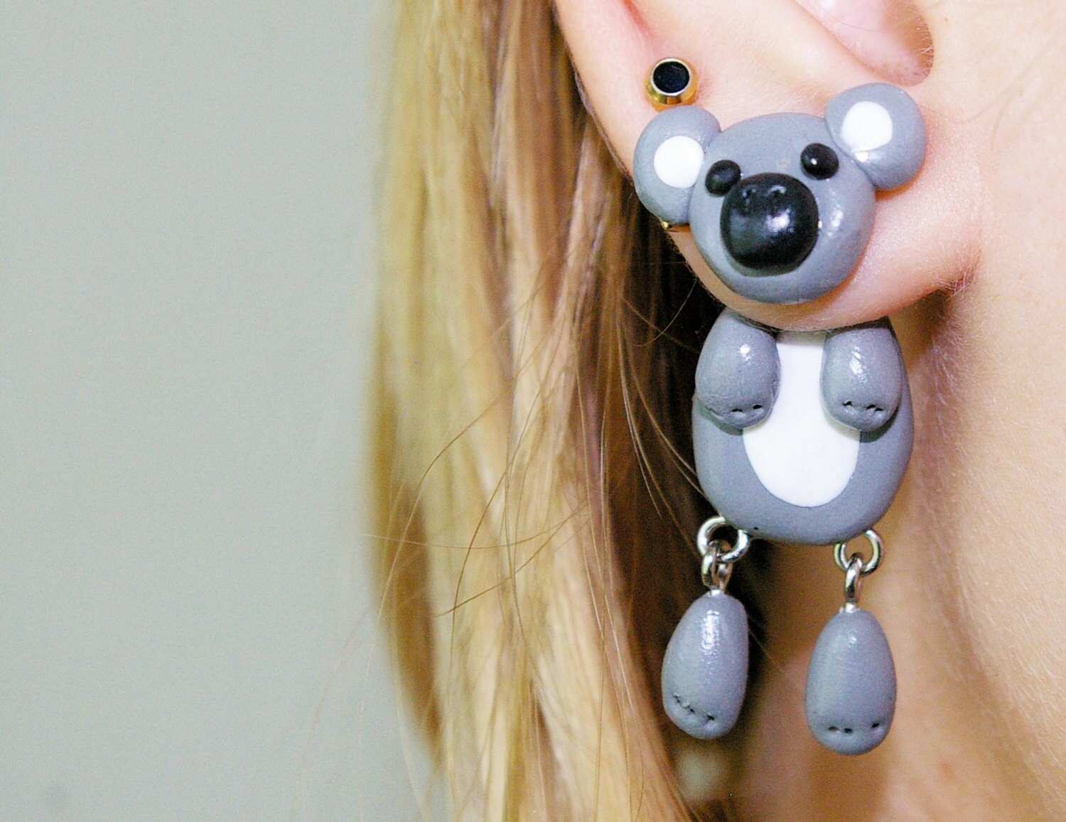 Koala earrings koala stud koala post double side earrings ear