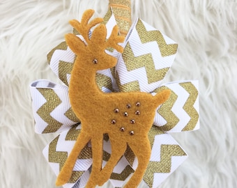 Christmas headband- gold headband -reindeer headband - holiday headband - reindeer bow - christmas bow