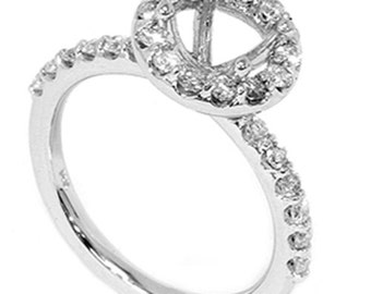 0.55CT SI Diamond Halo Engagement Ring Setting 14K White Gold, Ring Setting, Diamond Setting, SI Diamonds - Size 4-9