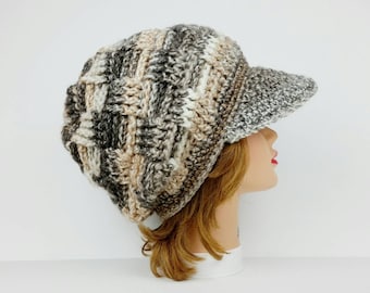 Women's Newsboy Hat, Visor Hat, Slouchy Beanie With Brim, Newsboy Cap, Crocheted Hats For Women, Men's Visor Beanie, Pageboy Hat In Hazel