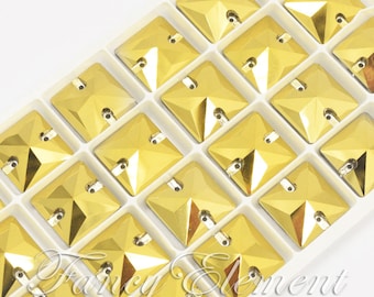 Glass Square Dorado Gold Crystal Sew On Rhinestones 10mm 12mm 14mm 16mm 22mm