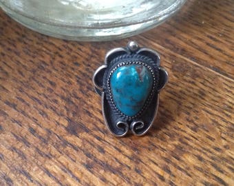 Vintage Blue Green native American Sterling ring , size 7.5