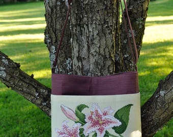 Star Gazer Lilies Cross-Stitch Shoulder Bag