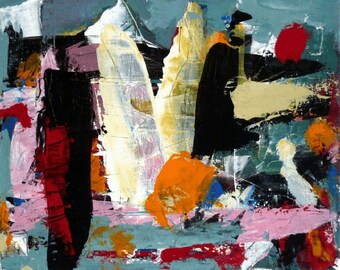 Abstract acrylic painting "Structures" B30xH25xT1, 5 cm, acrylic on canvas, on lined frame, suspension,