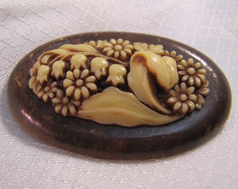 Vintage Carved Celluloid Lilly of the Valley Brooch
