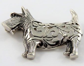 Sterling Silver Terrier Dog Brooch
