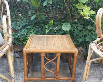 small vintage 60s rattan side table