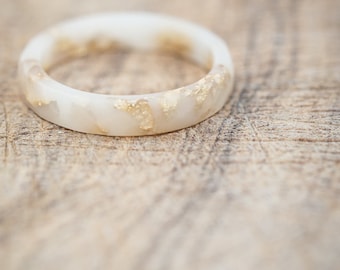 Vanilla White Resin Stacking Skinny Ring Gold Flakes Small Faceted Ring OOAK ivory french vanilla milk minimal chic