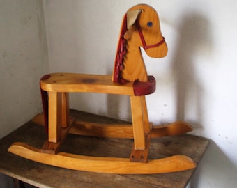 Wood and leather decor rocking horse