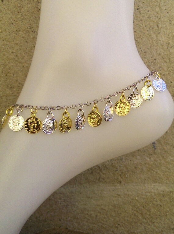 coin anklet Gold and Silver coin ankle bracelet two tone