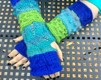 NEW LISTING! Blue and Green Fingerless Gloves