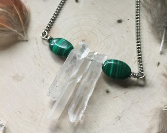Malachite & Quartz Crystal Necklace