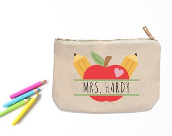 Personalized Apple Teacher Pencil Pouch // Custom Personalized Teacher Appreciation Gift School Pencil Bag
