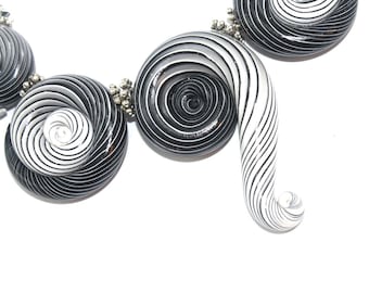 Ombre artisan clay beads for Jewelry making, color gradient spiral beads, 5 strips Ombre beads, Polymer clay beads in black, gray and white